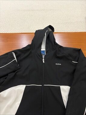 Reebok Black and White Hooded Performance Jacket